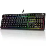 KOORUI Gaming Tastatur, Mechanisch Tastatur QWERTZ Deutsches Layout 104 Tasten 26 RGB Hinterleuchtet Kabelgebunden Gaming Keyboard für Windows MacOS Linux-Rotem Schalter