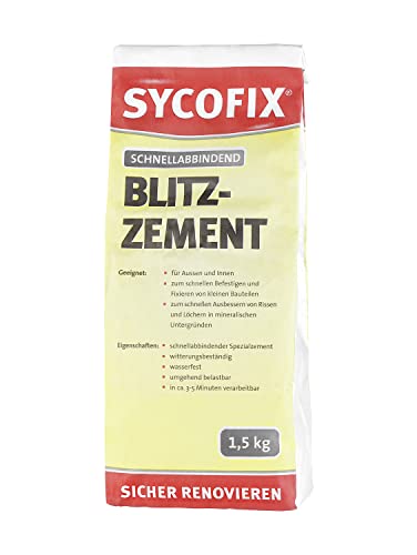 Sycofix Blitzzement 1,5 kg, innen und außen, Schnell-Zement, Montage-Mörtel für Ausbesserungen und Befestigungen, Blitz-Mörtel, hohe Früh- und Endfestigkeit, frost- und witterungsbeständig