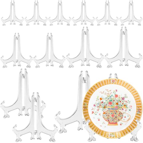 Celepoir 14 Stück Klappbarer Tellerständer, 3-7 Zoll Klar Kunststoff Tellerhalter, Mehrzweck Tellerhalter Ständer für Displays, Acryl Ständer für Anzeige von Sammeltellern, Bildern, DVD, Bilderrahmen