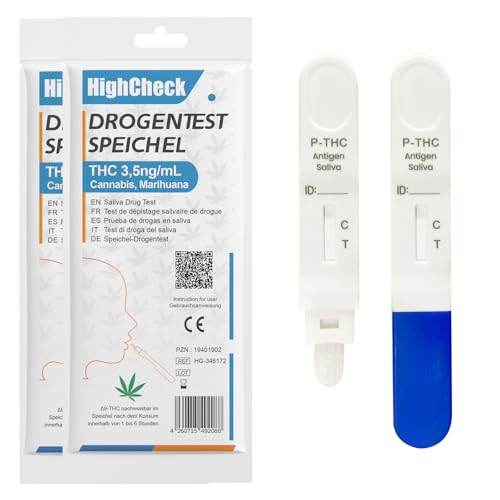 2 x Drogentest-Schnelltest THC-Speicheltest mit hoher Sensitivität: 3.5ng/ml zur Nachweisung von Cannabis, Marihuana, Haschisch – Ideal für Verkehrskontrolle & Heimtest (2 Stück)