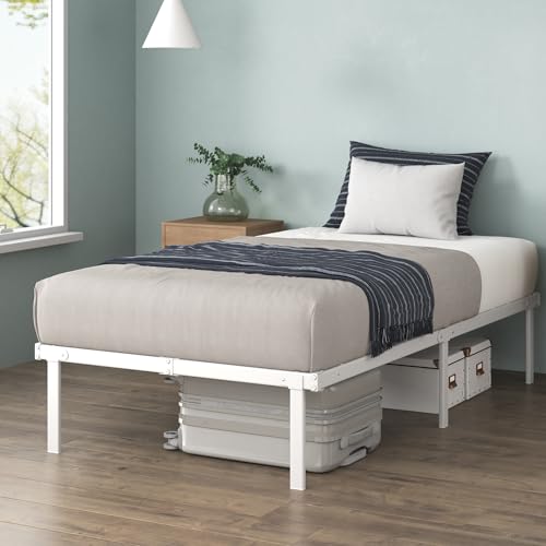 Zinus Caleb Bett 90x200 cm - Höhe 36 cm mit Stauraum unter dem Bett - Metall-Plattformbettrahmen - Klappbarer Bettrahmen - Weiß
