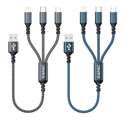 GIANAC Multi USB Kabel [2Stück 0.5M] 3 in1 Universal Ladekabel Schnell Ladekabel Mehrfach mit Micro USB Typ C Lightning Kabel für iPhone, Android Galaxy, Huawei,Oneplus,Sony,Honor View
