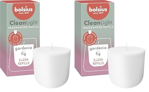 Bolsius - CleanLight Refill - Nachfüllbare Duftkerze - Gardenia & Feige - Nur Nachfüllungen - 2 Stk. - Brenndauer 20 Stunden - Enthält Natürliches Pflanzenwachs - Ohne Palmöl - Nachhaltiges Konzept