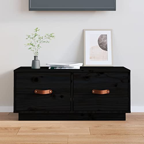 UTSRABFA Fernsehschrank TV Bank Sideboard Phonoschrank TV-Schrank Schwarz 80x34x35 cm Massivholz Kiefer Geeignet für Kinosäle, Wohnzimmer, Schlafzimmer, Wohnungen
