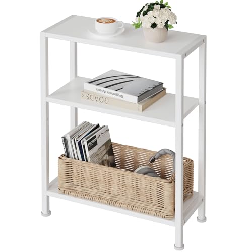 Vantimo Beistelltisch, Kleiner Beistelltisch, Sofa Beistelltisch für schmale Räume, Schlanker Beistelltisch, Nachttisch, für Wohnzimmer Schlafzimmer Büro, Weiß