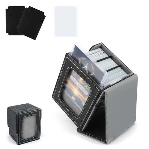 TOSAVGA Deck Box für MTG, Sammelkarten Box mit Commander Display, Karten Aufbewahrungsbox für 100 hüllen Karten, Leather Deck Box mit 2 kartentrenner, Kartenbox für TCG-Karten, Leather Case