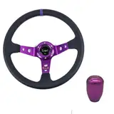 Drifting Lenkrad,Universal Rennlenkrad Universal 14 Zoll 350mm PVC. Auto Racing-Lenkräder Tiefmais driftet Sportlenkrad mit Umschaltknopf(B)
