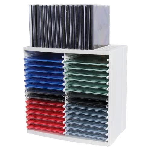 Fellowes CD Aufbewahrung, CD Turm mit Selbstauswurf-System, horizontal und vertikal nutzbar, für 30 + 18 CDs, Farbe: platingrau