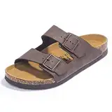 FITORY Herren-Sandalen mit Fußgewölbeunterstützung, verstellbaren Schnallenriemen und Kork-Fußbett für den Sommer, bräunlich-gelb, Größe 42
