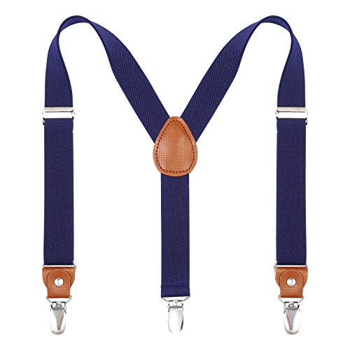 Kinder Herren Hosenträger Breit Elastisch - Längenverstellbar Y-Form mit Starken 3er Clips Hosenträger Gürtel für Damen Baby (70cm - 75cm (3 Jahre alt - 8 Jahre alt), Navy Blau)