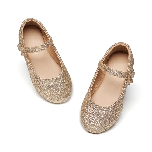 Kiderence Kleine Kleinkind Mädchen Kleid Schuhe Ballerina Ballett Wohnungen Kinder Mary Janes （Gold 27）