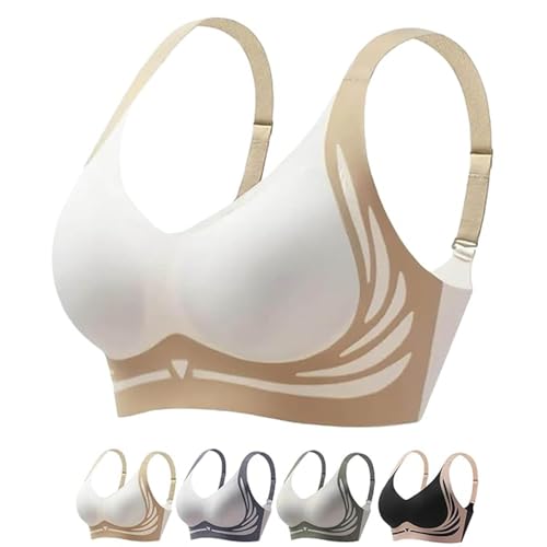 Powerful Push up Seamless Bra, 2025 Neu Nahtloser BH Damen Ohne Bügel, Push-up-BH zum Anheben Große Brüste Starker Lifting Anti-Sagging Wireless Adjustable Seamless Bra Soft Lifting (XL, Weiß)