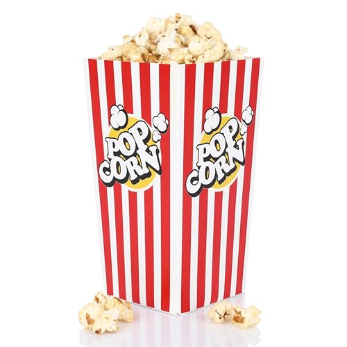 FunX Kraftpapier Popcornboxen 12er Pack Groß - Partyboxen für Kino, Filmabende, Kindergeburtstag und Übernachtungsparty - 9 x 9 x 17 cm Rot/Weiß Gestreift