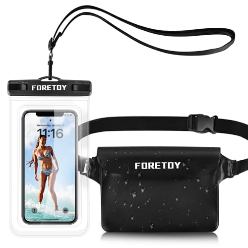 FORETOY wasserdichte Tasche, wasserdichte Handyhülle Unterwasser, wasserdichter Beutel wasserfeste Bauchtasche Schutzhülle mit IPX8 Handytasche für Wassersport, Schwimmen, Bootfahren, Strand usw