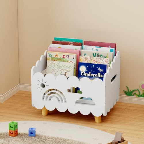 DUHARS Kinder Bücherregal Holz, Montessori Bücherregal Kinder, Bücherkiste Kinder für Leseecke, Babyzimmer, Kinderbücherregal, Bücherbank, Spielzeug Organizer Kinder Regal Kinderzimmer Aufbewahrung