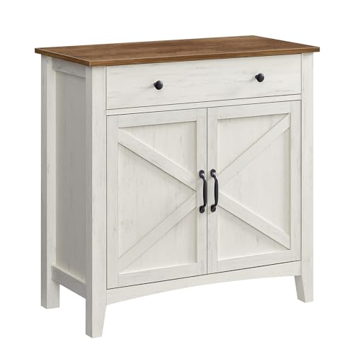 VASAGLE Küchenschrank, Sideboard mit Schubladen, Aufbewahrungsschrank mit Türen, verstellbare Ablage, Landhausstil, für Wohnzimmer Küche, 40 x 80 x 80 cm, vintageweiß-honigbraun BBK341W01