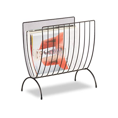 Relaxdays Zeitungsständer Metall, Zeitungshalter stehend, Zeitschriftensammler schwarz, HxBxT: 35 x 34 x 18 cm, black