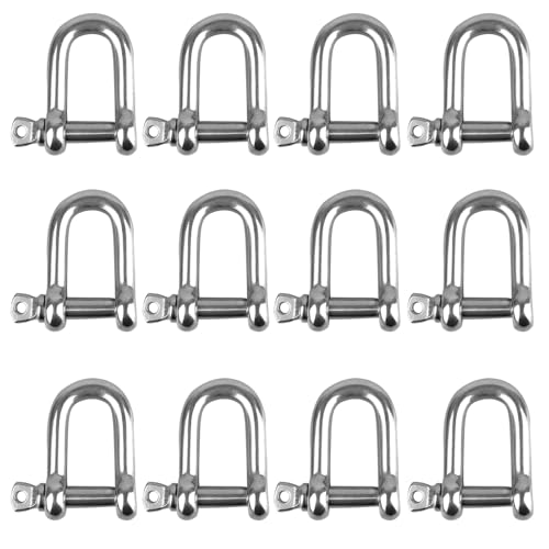 GVPOELR Schäkel D Form, 12 Stück M4 Edelstahl Schäkel, 304 Edelstahl D Ring Schäkel, D Schäkel, D Ring Schäkel Gerade, D Schäkel Edelstahl, für Takelage Stahlseil Kordeln Ketten Schäkel