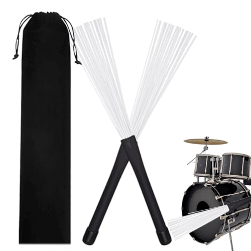 Trommelbürste, Trommelbürsten einziehbar - 2x Gummihandle Retractable Drahttrommelbürsten - Musikinstrumente Zubehör tragbar mit Kordelstring -Tasche für Klassenzimmer, Konzert