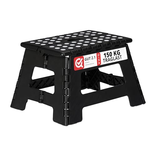 Relaxdays Klapphocker faltbar, Camping Hocker, Kinder Badhocker, bis 150 kg, Kunststoff, HBT: 22 x 35 x 28 cm, schwarz