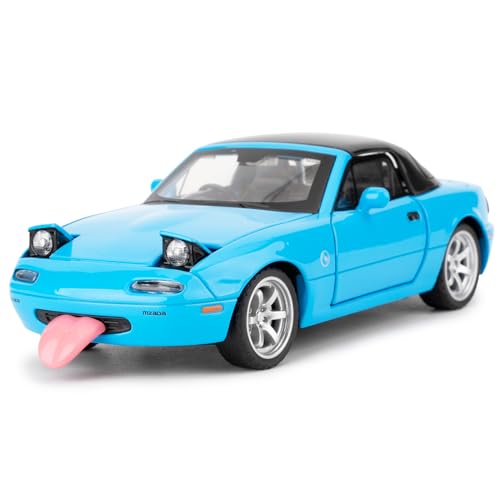 imtfzct 1/32 Mazda Miata MX-5 Alloy Modellauto, Pullback Spielzeugauto mit Licht und Sound, abnehmbares Verdeck, Sammlermodell, Geschenke für Kinder von 4-7 Jahren (blau)