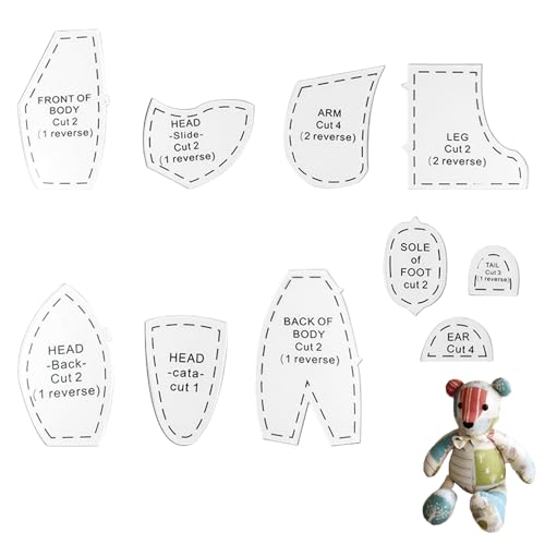 Memory Bear Schablonen-Lineal-Set, Bear Nähschablone, Bear Vorlagen zum Nähen, DIY Handgefertigtes Schneiden 15" Tiermuster, 10 Stück Acryl-Bastelbedarf für Anfänger, Verwandte, Meister, Freunde