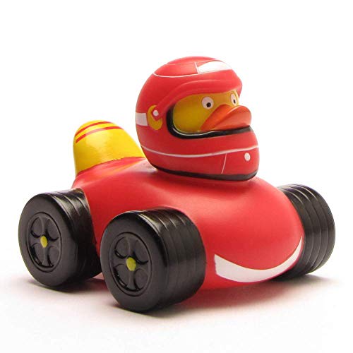Duckshop I Badeente Rennfahrer I Quietscheente I L: 7,5 cm - inkl. Quietscheentchen-Schlüsselanhänger im Set I Geschenk für Formel 1-Fans I Präsent Sammler
