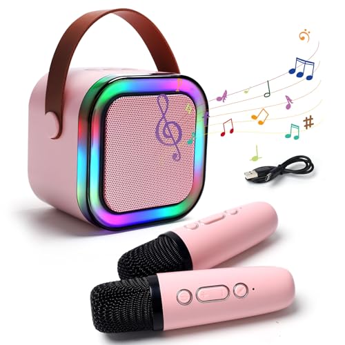 Karaoke Maschine Mikrofon Geschenke für 7 8 9 Kinder: Karaoke Mikrofon Spielzeug ab 6 7 8 9 10+ Jahre Mädchen Junge Mikrofon Kinder für 4-12+ Mädchen Junge Bluetooth Karaoke für Kinder(2 Mikro Rosa)