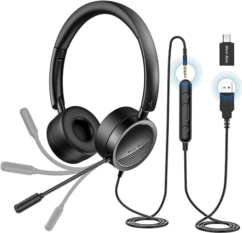 New bee PC Headset mit Mikrofon USB/3,5mm Business Headset Noise Cancelling & Klare Stereo-Sound für Call Center Office Telefonkonferenzen Skype-Chat Webinar-Präsentationen Online-Kurse(2 Stücks)