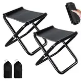 Klapphocker Camping Hocker 30CM, 2 Stück Tragbarer Falthocker Mini Campinghocker Faltbar Gartenhocker Leicht Sitz Falthocker für Reisen Wandern Angeln Grillen Strand, mit Aufbewahrungsbeutel, Schwarz