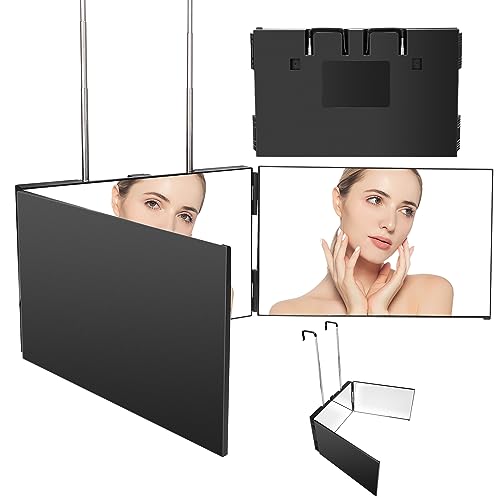 360 Grad Spiegel, 3 Wege Spiegel mit Haken,Haarstyling Griffen, Duschspiegel, Rasierspiegel, Spiegel zum Aufhängen, für Haarschnitt, Rasieren, Schminken