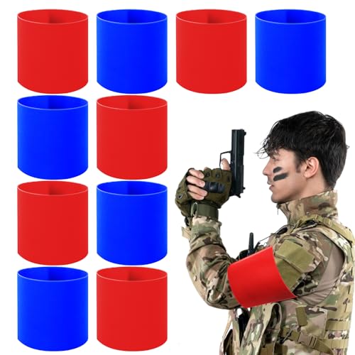 CHCAES 10 Stück Airsoft Armbinden Team Rot Blau Armbinde mit Klett Armbinde Softair Armband Binde 11 * 45cm für Schule Vereine Mannschaften