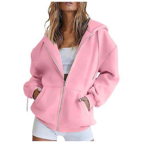 Generisch Damen Hoodie Sweatjacke Baumwoll Zipper Sweatshirtjacke Damen Pullover Oberteile Kapuzenjacke Lang Sweatshirt Kapuzenpullover Mit Kapuze Langarm Sport Style Mit Reißverschluss Oversize