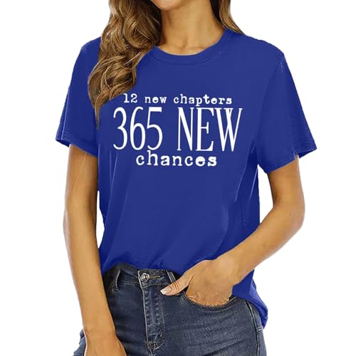 2025 New Chapters bedrucktes T-Shirt mit Rundhalsausschnitt Gehänge (Blue, S)