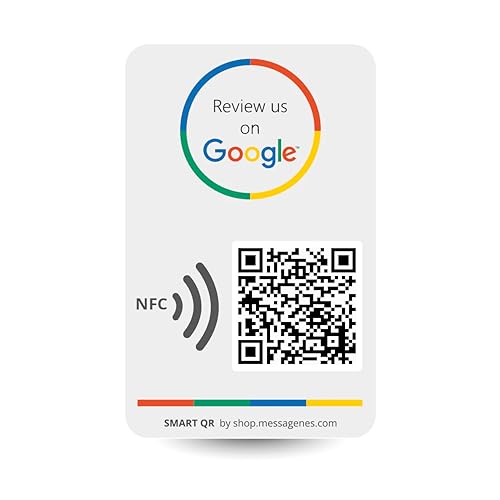 MESSAGENES | Aufkleber Google mit QR und NFC | Schilder Bewertung NFC und QR Code | 1 Rechteckige Einheit | Google Review | Bewertungen in 1 Klick | Erhöht Bewertungen in Google Ihrer Business