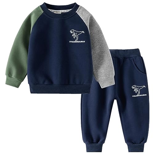 Volunboy Kleinkind Junge Sweatshirt, Langarmshirt und Joggers 2-teiliges Bekleidungssets（3-4 Jahre，MarineDinosaurier，Größe 110）
