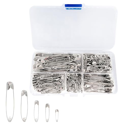 Sicherheitsnadeln 260 Stück 5 Größen NäHzubehöRstifte Aus Vernickeltem Stahl für Handwerk Pinning Säumen Dressmaking Nähen Sicherheitsnadel Set (260, Silber)