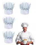 CPRNQY 4 Stück Kochmütze, Koch Kostüm Herren, Kochmütze Damen, Professionel Restaurant Kochen BBQ Backen, Verstellbar Koch Kostüm, Kochmütze für Herren Frauen Hotel, Restaurant (Weiß)