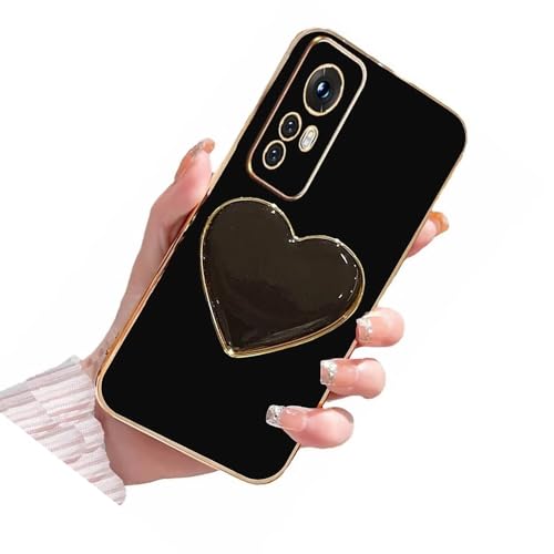 Nadoli für Xiaomi Redmi Note 12 Pro 4G 3D Herz Ständer Hülle,Dünn Überzug Galvanisierte Heart Ständer Cover Weiche Silikon Kratzfest Handyhülle Schutzhülle