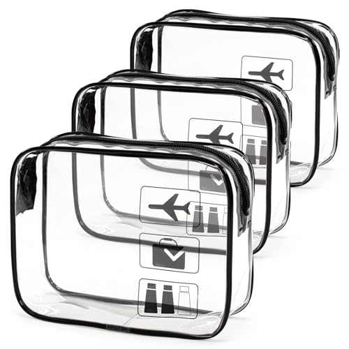 1 Liter Beutel Flugzeug Handgepäck, Kulturbeutel Transparent, Kosmetiktasche Durchsichtig, PVC Flüssigkeiten Beutel Handgepäck Reisezubehör für Männer, Frauen (3 Stück)