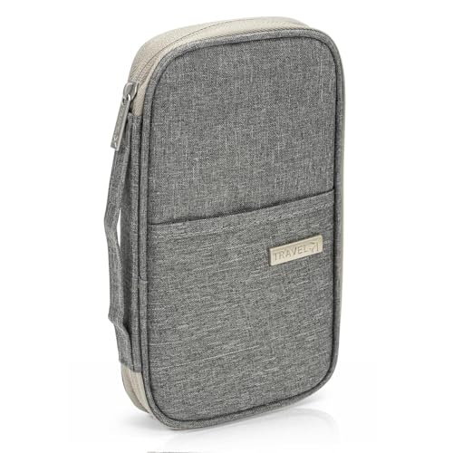 Reisepass Tasche, Reiseunterlagen Organizer für Damen und Herren, Wasserdicht Familie Reiseorganizer für Kreditkarten, Ausweis und Reisedokumente (grau)