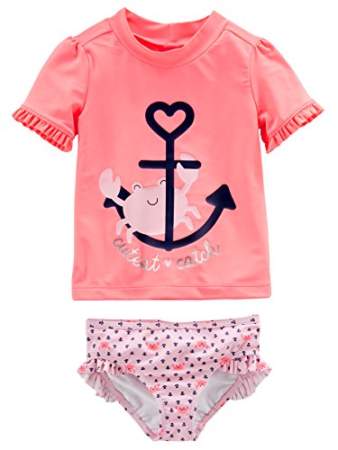 Simple Joys by Carter's Baby-Mädchen 2-Piece Assorted Rashguard Rash-Guard-Set, Lachsrosa Krabbe/Rosa Ankermuster, 5 Jahre