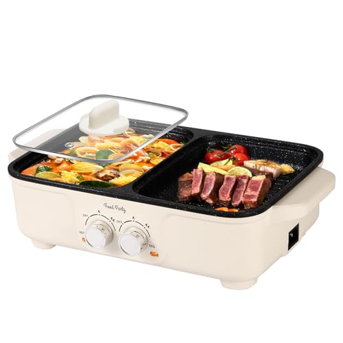 Food Party Hot Pot und BBQ Grill Elektrisch Tischgrill Hotpot Topf Elektrogrill Hotpot Elektrisch Pot Korean Barbeque Indoor Grill Smokeless 220V 1500W mit Deckel (Klein)