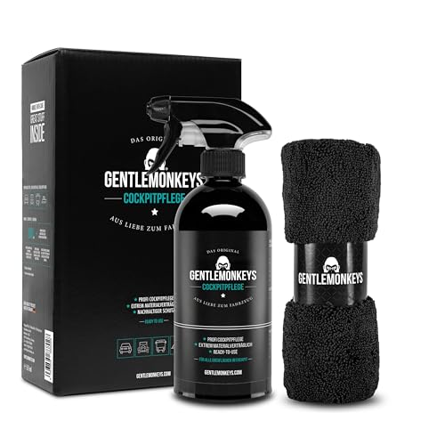 GENTLEMONKEYS Profi Cockpitpflege Auto (500ml) inkl. Mikrofasertuch • Innenraumreiniger für Reinigung & Pflege aller Kunststoffe & Glattleder • Farbauffrischung & Schutz • Auto Reinigungsset