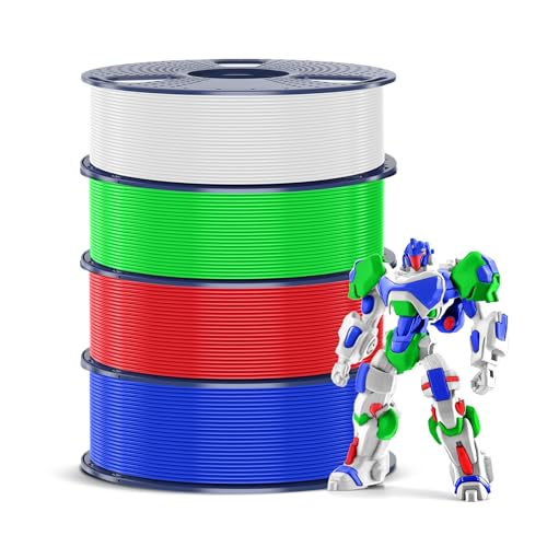 SUNLU 4KG PETG Filament 1,75 mm, 3D Druckerfilament Bundle, verbesserte Zähigkeit hohe Schlagfestigkeit, für die Meisten FDM 3D Drucker, 1kg pro Spule, 4 Rollen, Weiß+Grün+Blau+Rot