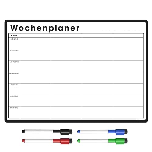 Wochenplaner Abwischbar Magnetisch | Whiteboard für den Kühlschrank, inkl. Markers & Radierer | für Menü & Familienplanung (42 x 30cm [A3], weiß)