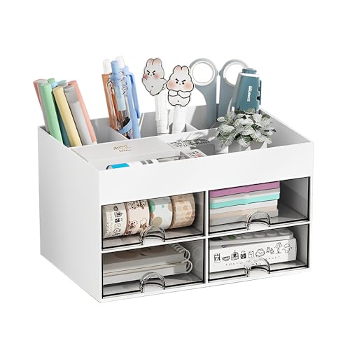 HAOTIAN-X Schreibtisch-Organisator mit 4 Schubladen, platzsparende Schreibtischorganisator-Schubladen, Büro-Multifunktions-Schreibtisch-Organisator, ordentliche Schreibwaren-Aufbewahrungsbox (Weiß)…