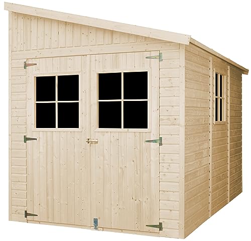 Holz Gartenschuppen (mit Seitenwand) - Abstellkammer mit Fenstern - H244x216x318 cm/6,2 m2 Naturholz-Shiplap-Schuppen - Gartenwerkstatt - Fahrrad- Geräteschuppen TIMBELA M339A