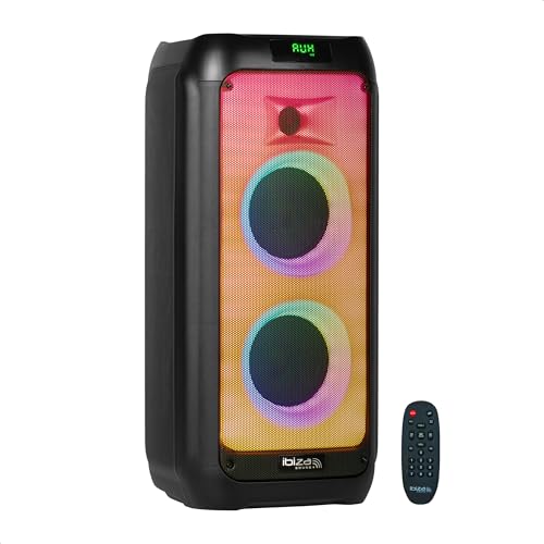 Ibiza - WAVE6-250W/2x5.25" Batterielautsprecher mit Bluetooth, USB und microSD - WAVE LED Effekt und TWS Wireless Verbindung - Schwarz