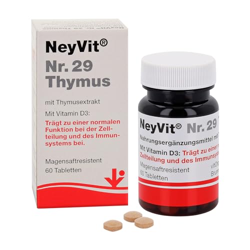 NeyVit Nr. 29 Thymus mit Thymusextrakt, Vitamin D und Selen zur Unterstützung des Immunsystems, Abwehrkräfte stärken und die Thymusdrüse unterstützen - Glutenfrei und Laktosefrei - 60 stk